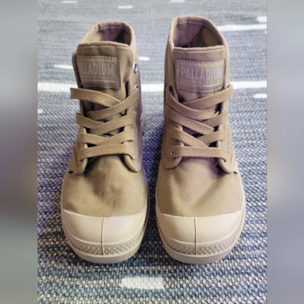 Palladium Olive Green Khaki Canvas Lace-Up Boots Sz 5 - Picture 4 of 5